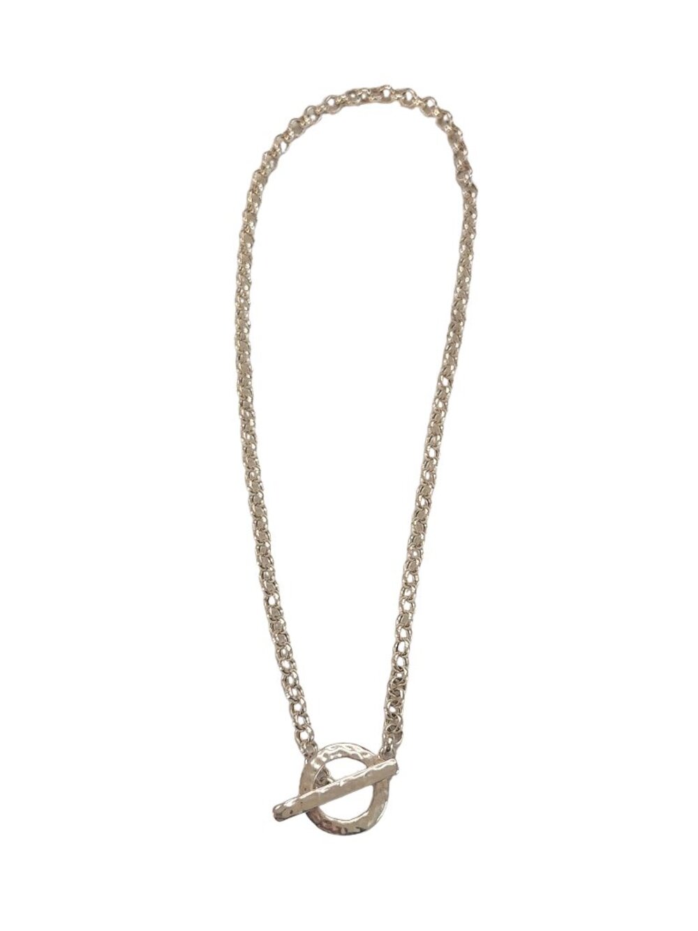 Sterling Silver Hammered Toggle Necklace 17.5" | Modern Circle Necklace